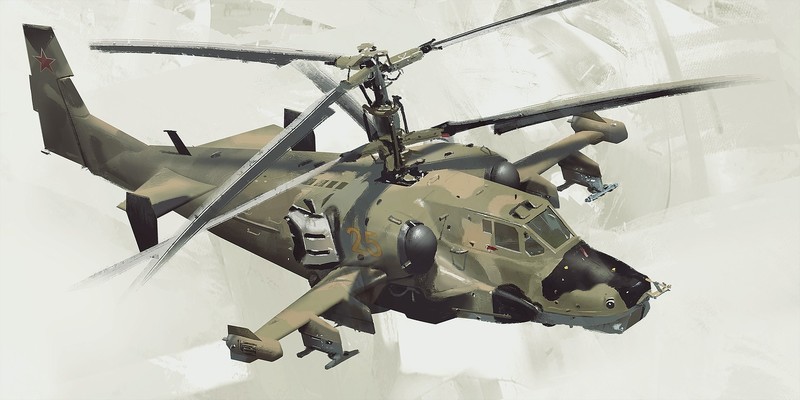 vehicle, Fly, white background, helicopter, concept art, Joe Gloria, aircraft, kamov ka-50, attack helicopters, Russian Army