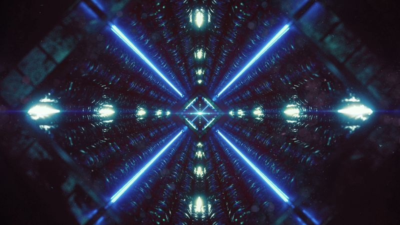 tunnel, neon, light, glow, dark, 4k