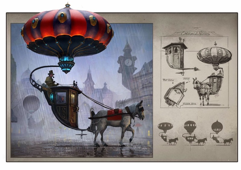 steampunk, digital art, horse, infographics, drawing, floating, rain, Victorian