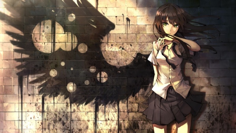 anime girls, dark, anime, green eyes