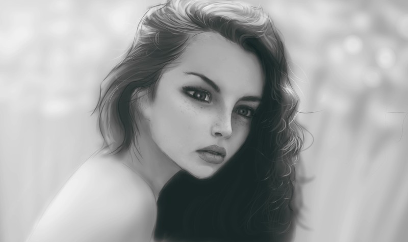 artwork, women, portrait, monochrome
