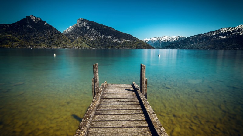 landscape, mountains, bridge, water, reflection