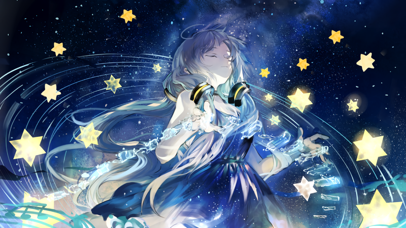 anime girls, Vocaloid, stars, space, galaxy, white hair, long hair