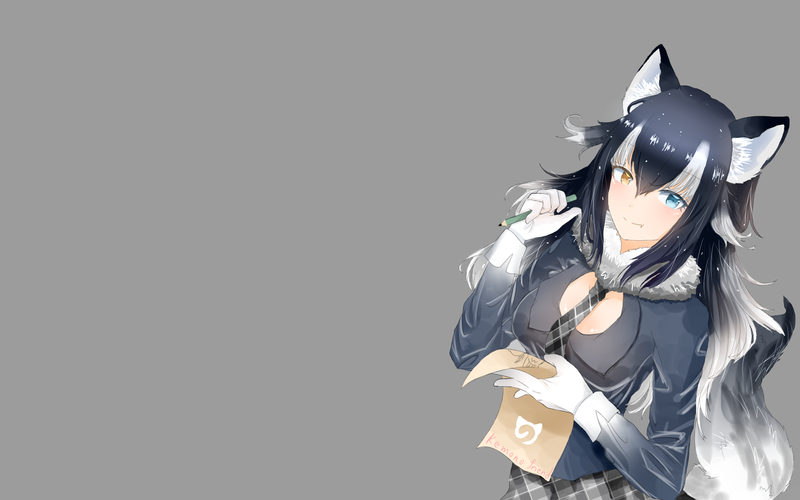 anime, anime girls, simple background, Kemono Friends, gray background, heterochromia