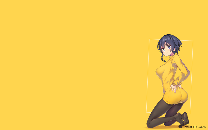 anime, anime girls, simple background, Sword Art Online Alternative: Gun Gale Online, yellow background, Sword Art Online