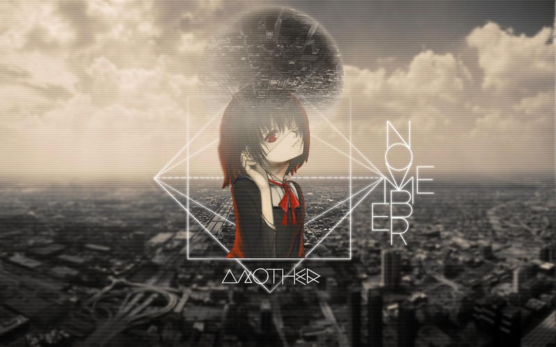Another, city, anime girls, sphere, stripe, square, picture-in-picture