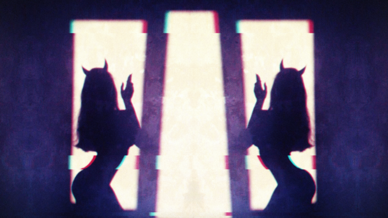 demon horns, glitch art, women, long hair, shadow