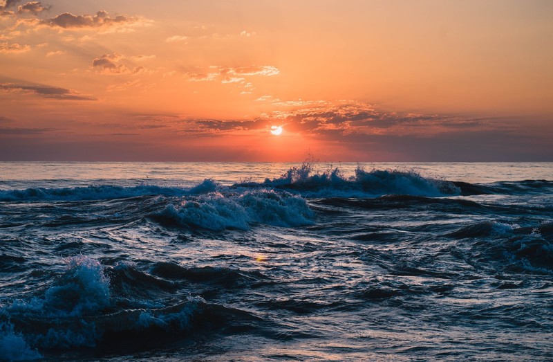 Sochi, Black Sea, waves, sunset, Russia