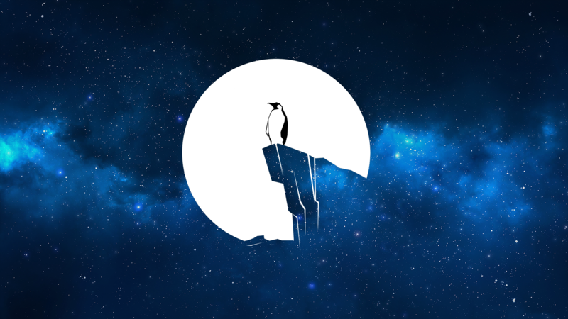 Penguin, vector, galaxy, universe, cliff, Linux, blue, stars