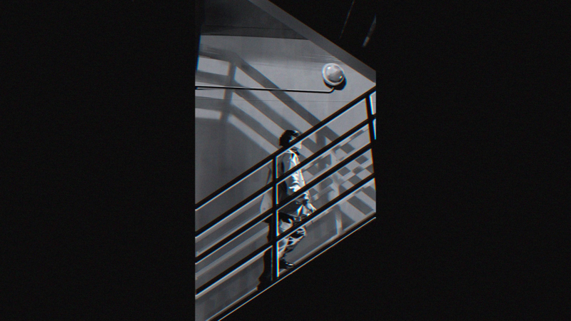 black background, dark, stairs, monochrome, simple background, dark background, men, anime, arthouse