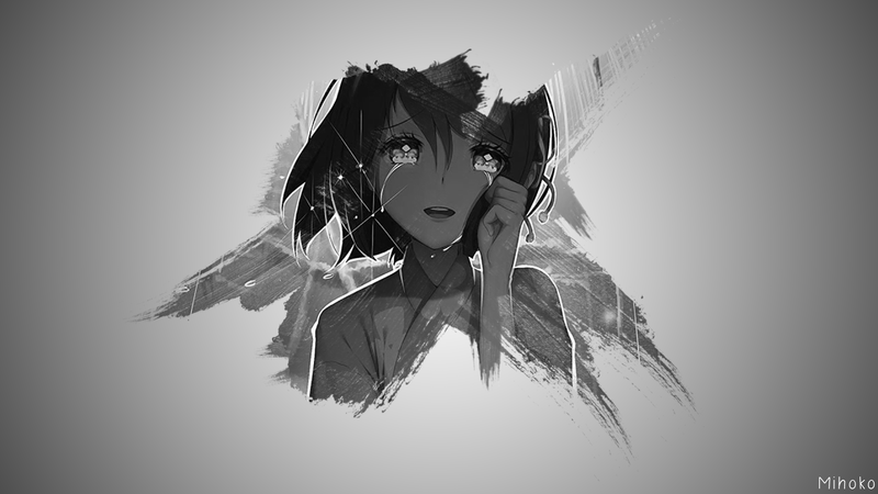 anime, anime girls, monochrome, crying, short hair
