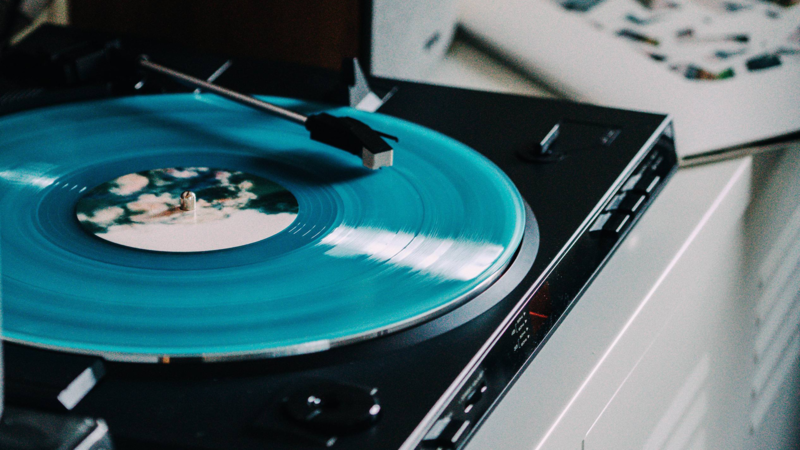 vinyl, record players, closeup, music player, depth of field, cyan