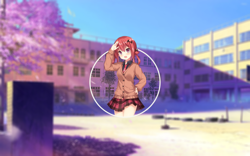 anime, anime girls, Satanichia McDowell Kurumizawa, Gabriel Dropout, school, white skin, redhead, school uniform, blurred, clear sky, picture-in-picture, fan art