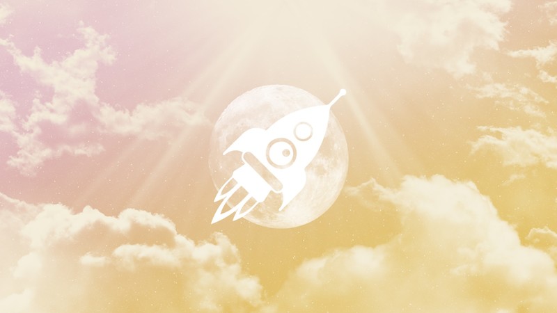 sky, pink, yellow, Moon, spaceship, Sun, sun rays, stars, clouds, digital art, planet express