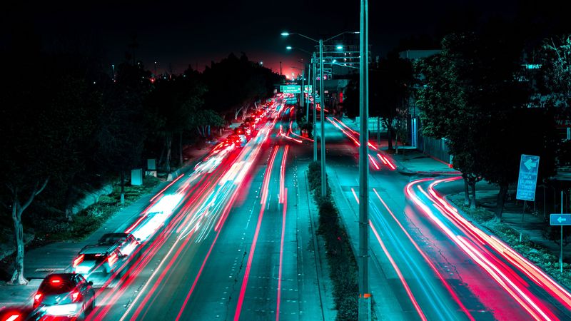 night city, road, long exposure, night, traffic, 4k