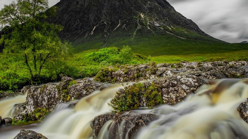 mountain, river, stream, stones, water, 4k