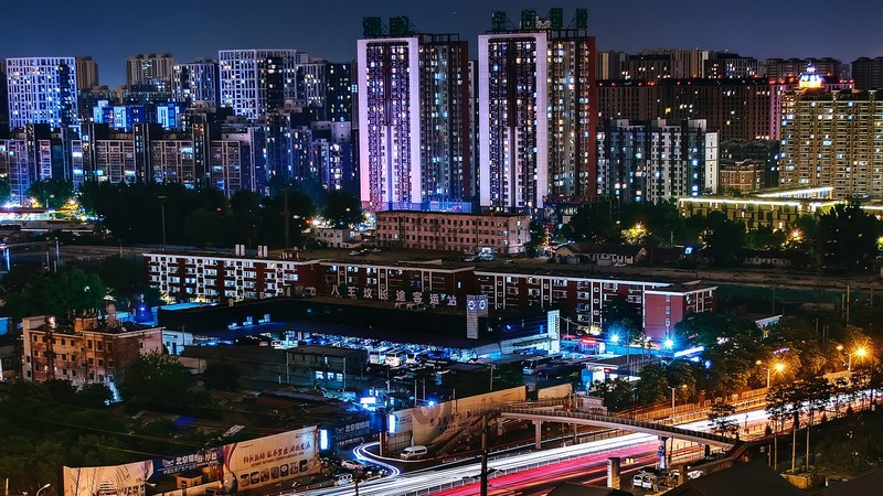 lights, night, cityscape, city lights, Beijing, light trails, city