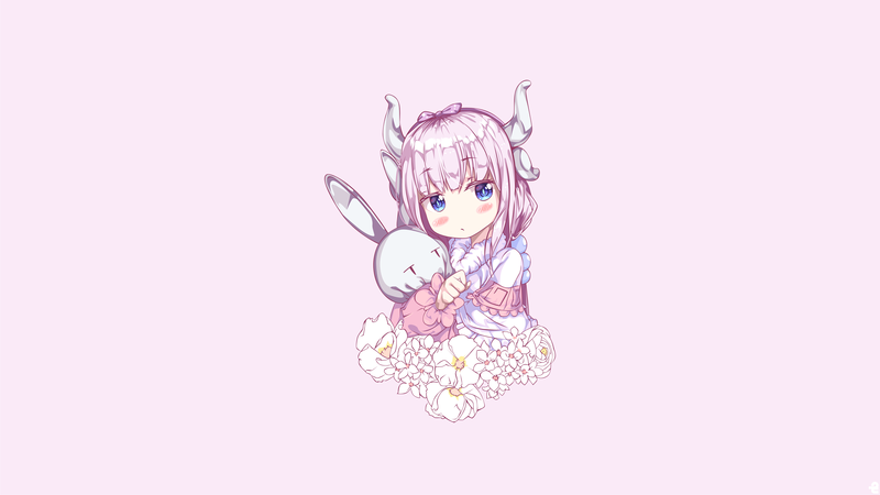 anime, anime girls, white skin, Kobayashi-san Chi no Maid Dragon, Kanna Kamui (Kobayashi-san Chi no Maid Dragon), Kanna Kobayashi-san Chi no Maid Dragon, simple background, pink, loli