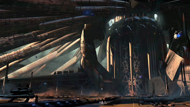 digital art, spaceship, building
