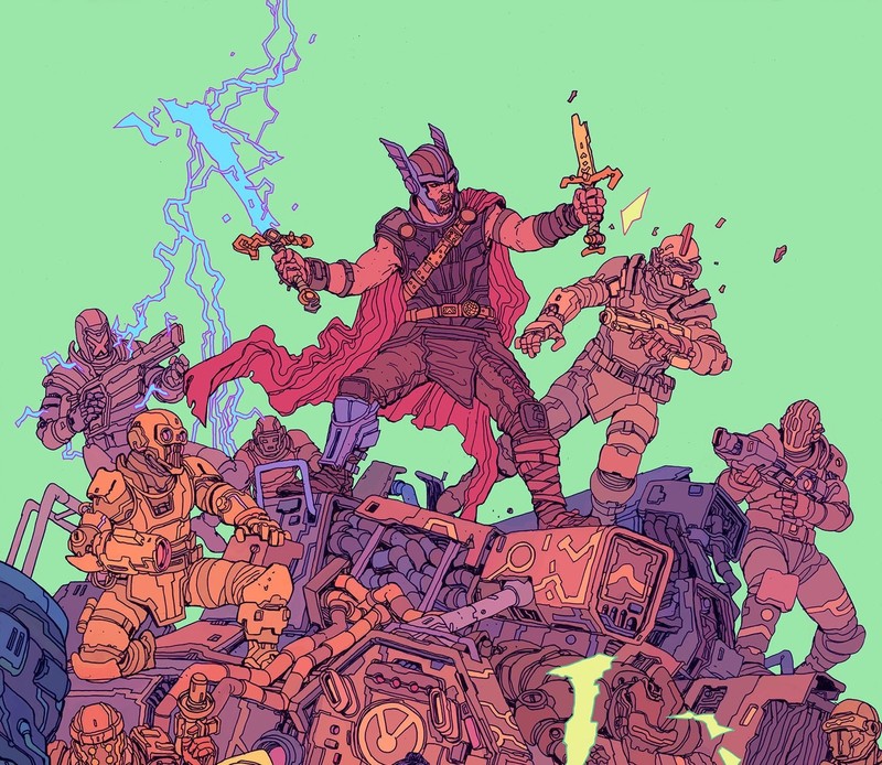 digital art, illustration, science fiction, futuristic, fan art, fantasy art, warrior, Josan Gonzalez, Thor, Thor : Ragnarok