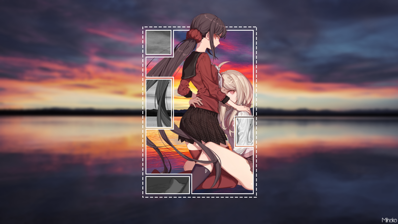 anime, anime girls, picture-in-picture, blurred