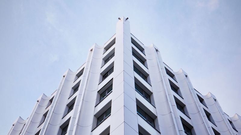 building, facade, corner, architecture, symmetry, 4k