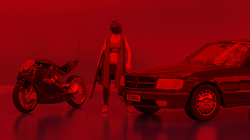 red, car, motorcycle, Mercedes-Benz 300SL, weapon, supressor