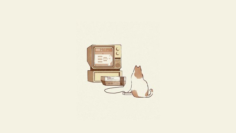 simple background, Dan Burgess, minimalism, artwork, digital art, illustration, TV, Nintendo Entertainment System, video games, The Legend of Zelda, console, cats, beige, beige background