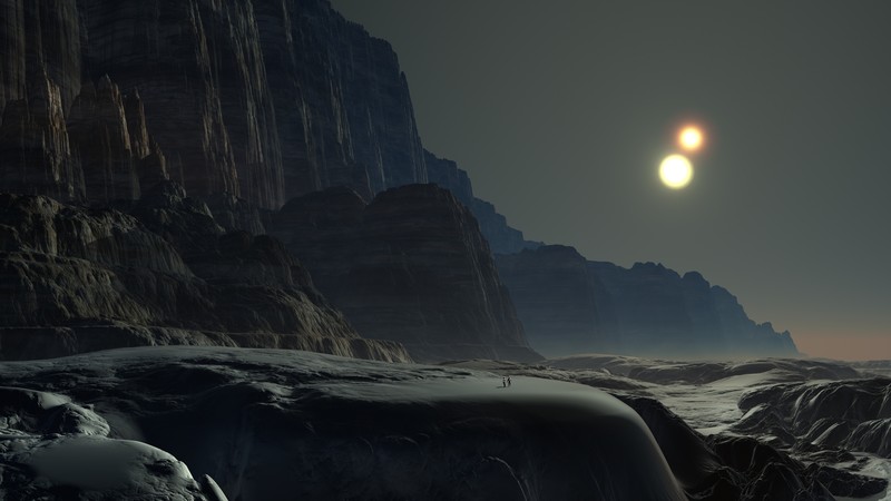 planet, digital art, Binary Starsystem