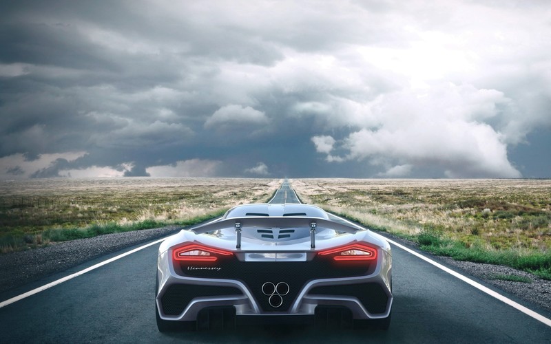 car, sky, road, vehicle, rear view
