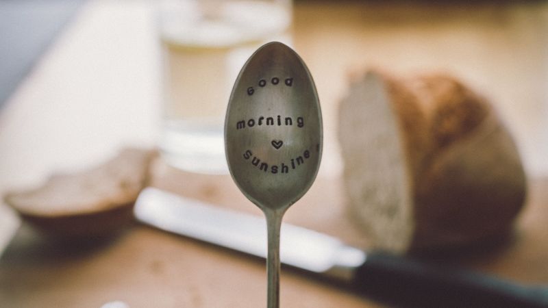 spoon, inscription, mood, morning, dishes, breakfast, 4k