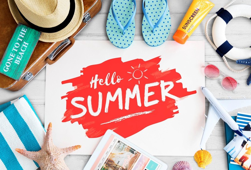summer, hat, suitcase