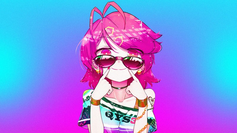 pink, blue, anime, anime girls, simple, simple background, digital art, artwork, cyan