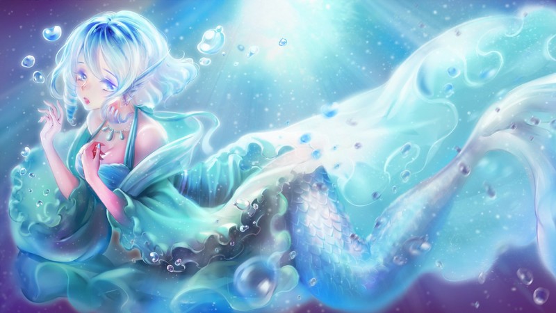 anime girls, siren, cyan