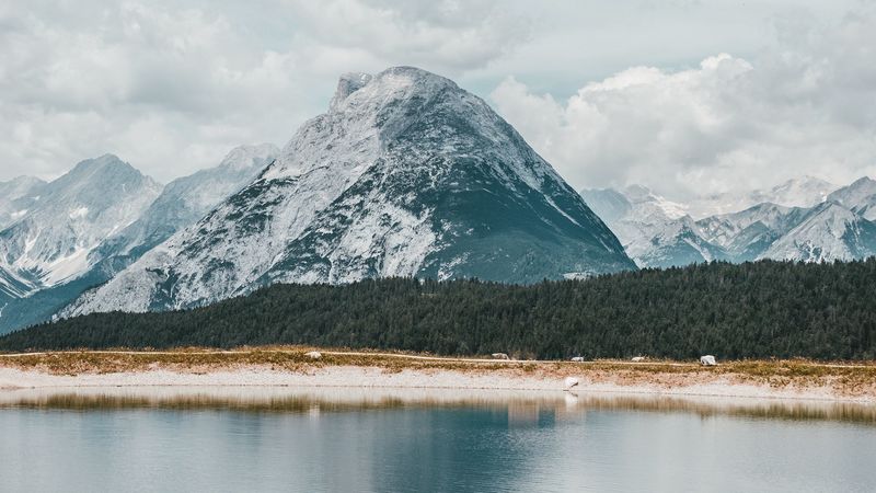 lake, mountains, shore, forest, landscape, 4k