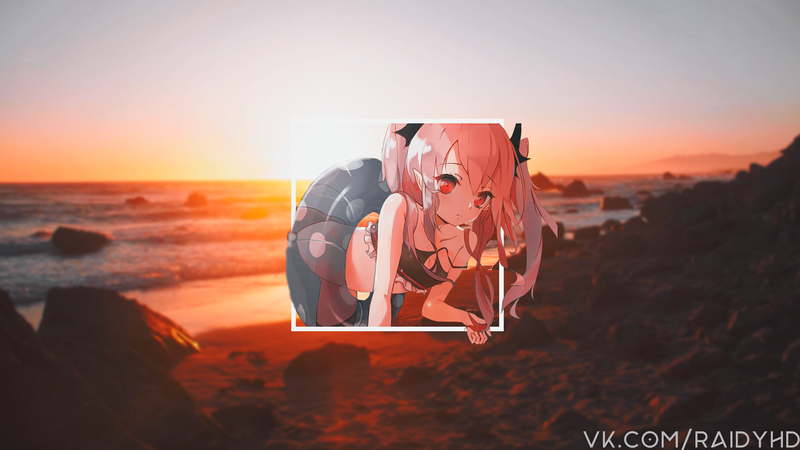 anime, anime girls, picture-in-picture, beach