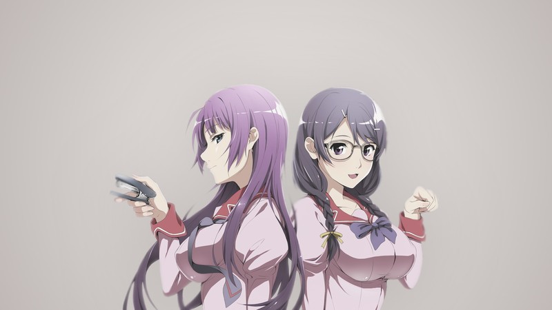 fan art, illustration, ecchi, boobs, Monogatari Series, anime girls, Senjougahara Hitagi, Hanekawa Tsubasa