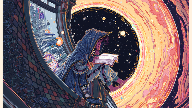 digital art, clouds, books