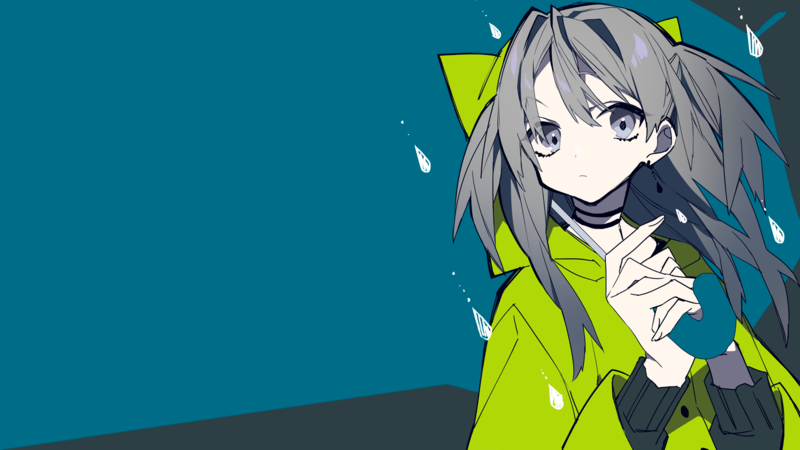anime, manga, anime girls, turquoise, rain, simple background, gray hair, umbrella