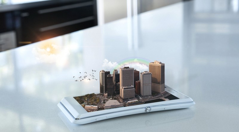 digital art, technology, smartphone, 3D, skyscraper