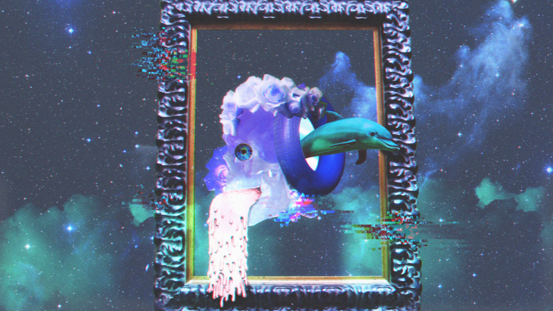 vaporwave, skull, glitch art