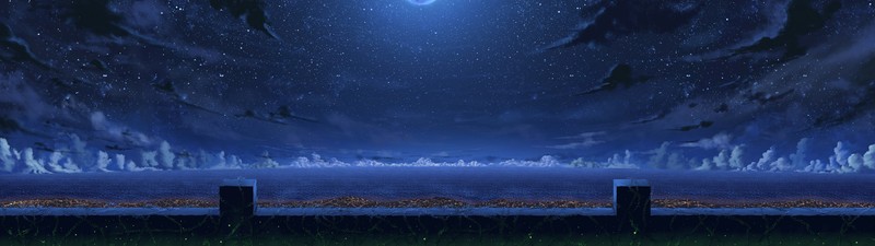 panorama, artwork, sea, clouds, sky, stars