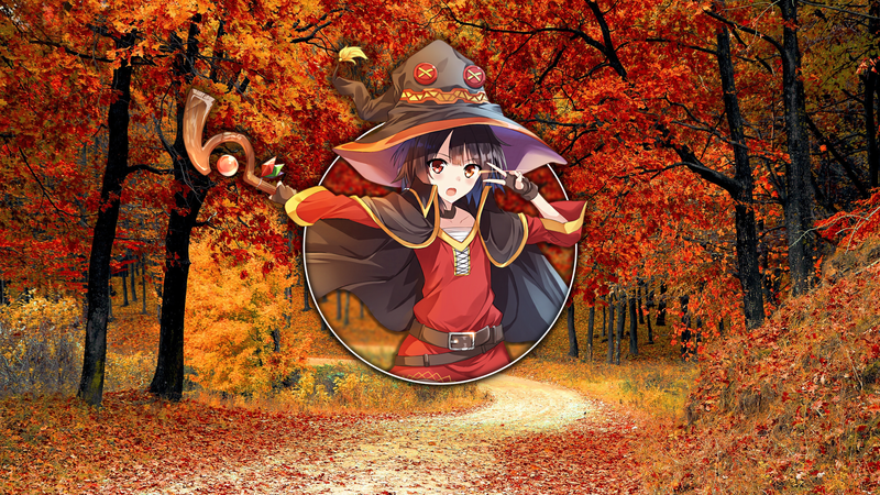 anime, anime girls, fan art, Megumin, white skin, Kono Subarashii Sekai ni Shukufuku wo!, red, picture-in-picture, dark hair, red eyes