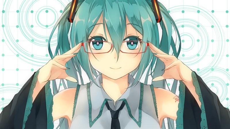 Vocaloid, Hatsune Miku, glasses, hair ornament, blue hair, long hair, blue eyes, anime girls, cyan hair