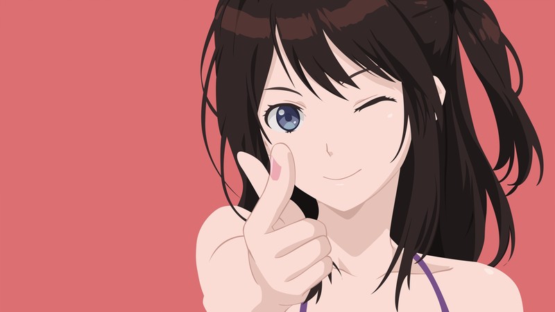 anime girls, long hair, blue eyes, simple background