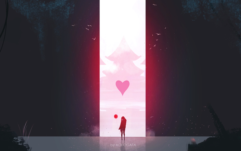 digital art, artwork, Aoi Ogata, women, balloon, abstract