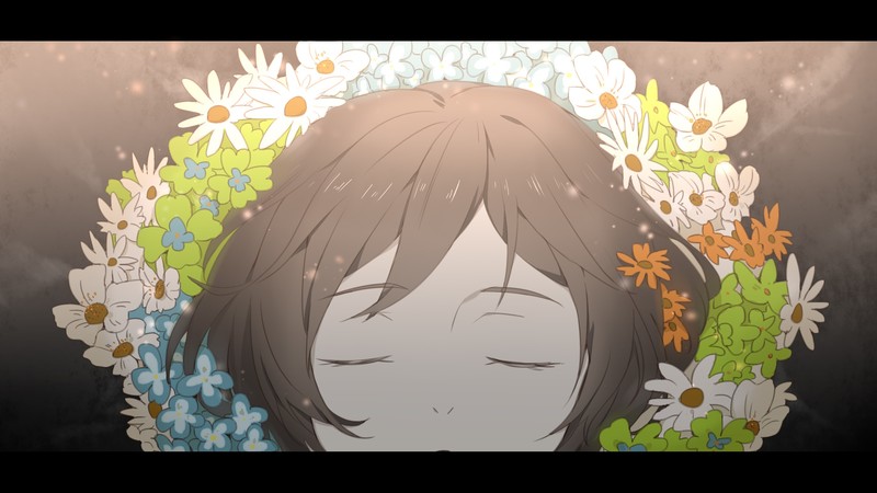 devilman crybaby, anime girls, Miki Makimura, short hair, flower crown, brunette, closed eyes, 2D, fan art
