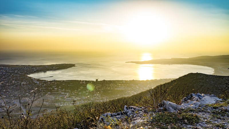 nature, water, mountains, sunset, bay