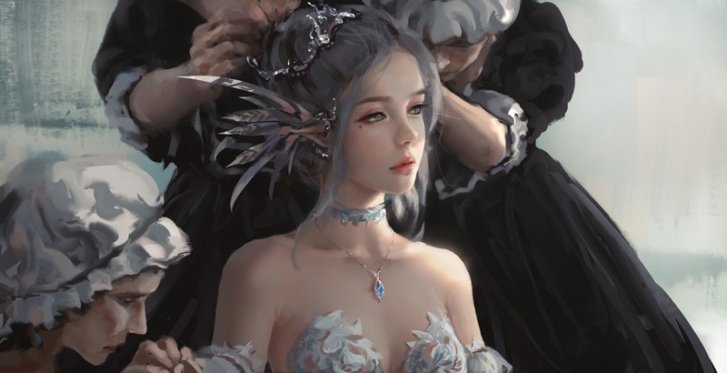 WLOP, fantasy art, fantasy girl, necklace