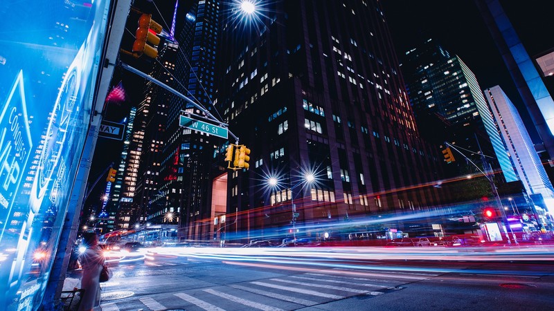 night, city lights, urban, long exposure, New York City, cityscape, street